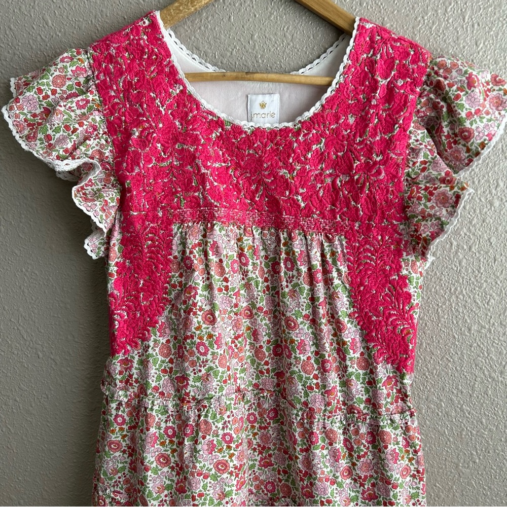 J Marie Rosalee Pink ruffle floral sleeveless tiered embroidered dress - Picture 4 of 9